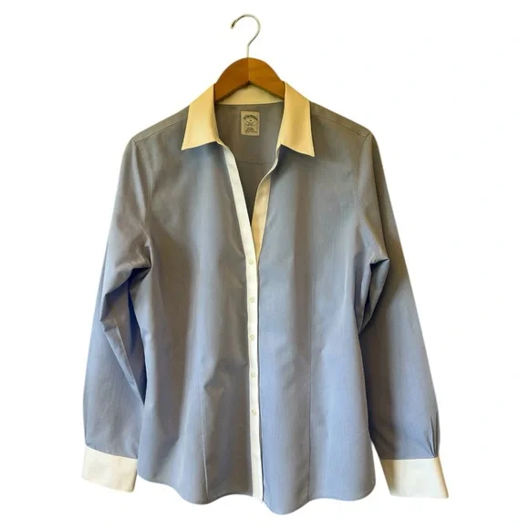 BROOKS BROTHERS 346 Womens Blue Fitted Non-Iron Button Front Shirt Size 16 - Picture 1 of 6